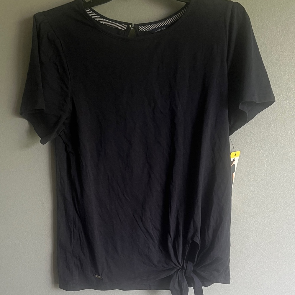 Nautica Smsll navy Short Sleeve Tie-Hem Top
